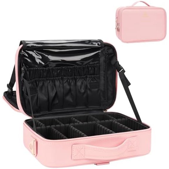 Travel Makeup Train Case Makeup Cosmetic Case Organizer Portable Artist Storage Bag with Adjustable Dividers for Cosmetics Makeup Brushes Toiletry Jewelry Digital Accessories