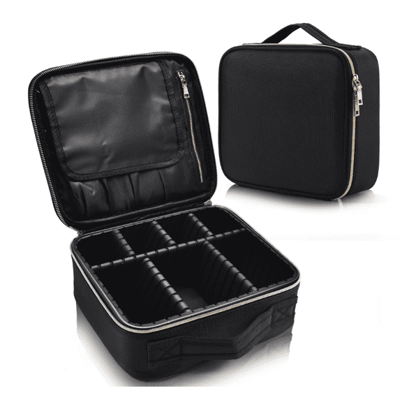 Travel Makeup Train Case Makeup Cosmetic Case Organizer Portable Artist Storage Bag with Adjustable Dividers for Cosmetics Makeup Brushes Toiletry Jewelry Digital Accessories Black