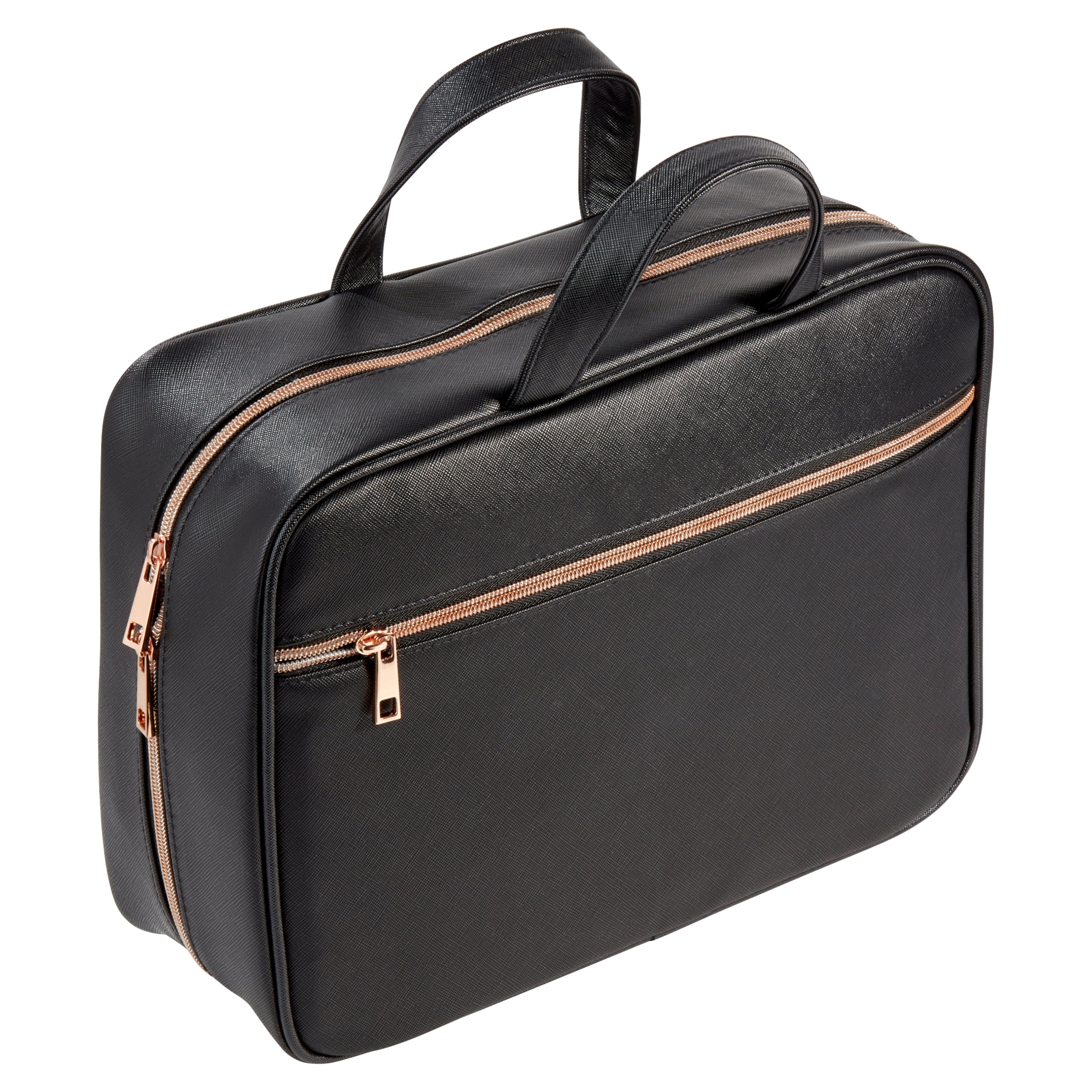 Walmart Large Black Saffiano Travel Cosmetic Bag with Hanging Hook