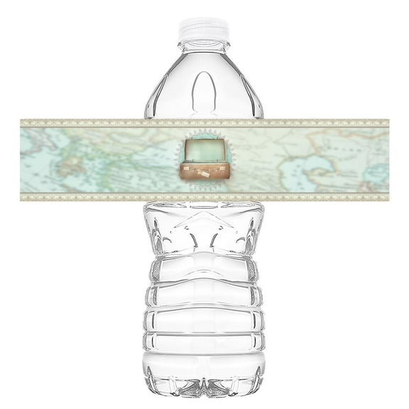 Travel Map Bottle Wraps - 20 Traveler Map Water Bottle Labels - Travel Map Decorations - Made in the USA
