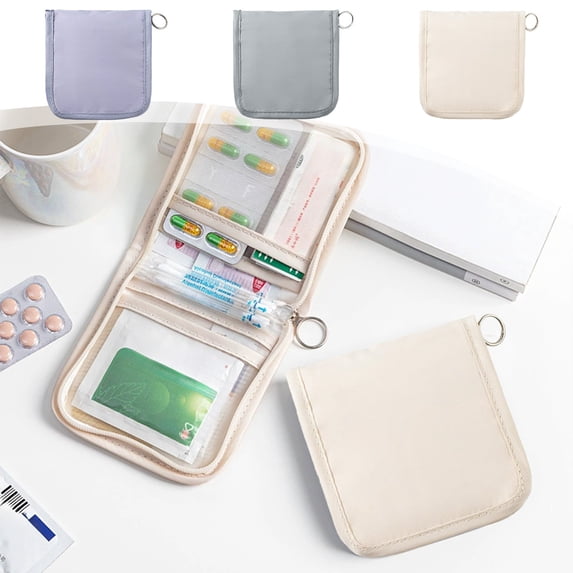 Travel Medication Organizer Bag, Mini Portable Waterproof Nylon Medicine Pouch with Mesh Compartments for Pills & First Aid Supplies, Purse and Luggage Friendly