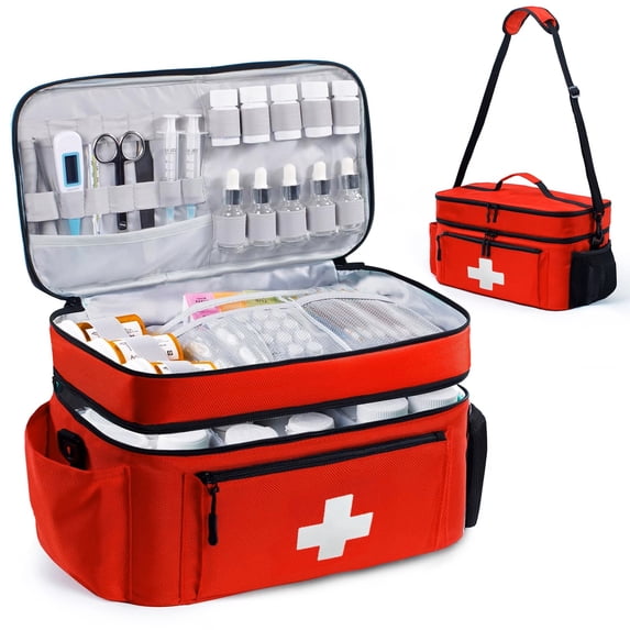 Travel Medicine Bag Organizer, Medical Bag Empty, Pill Bottle Organizer for Home, Large Medication Storage, Travel Carrying Case First Aid Kit Bags Empty, Emergency Kit.