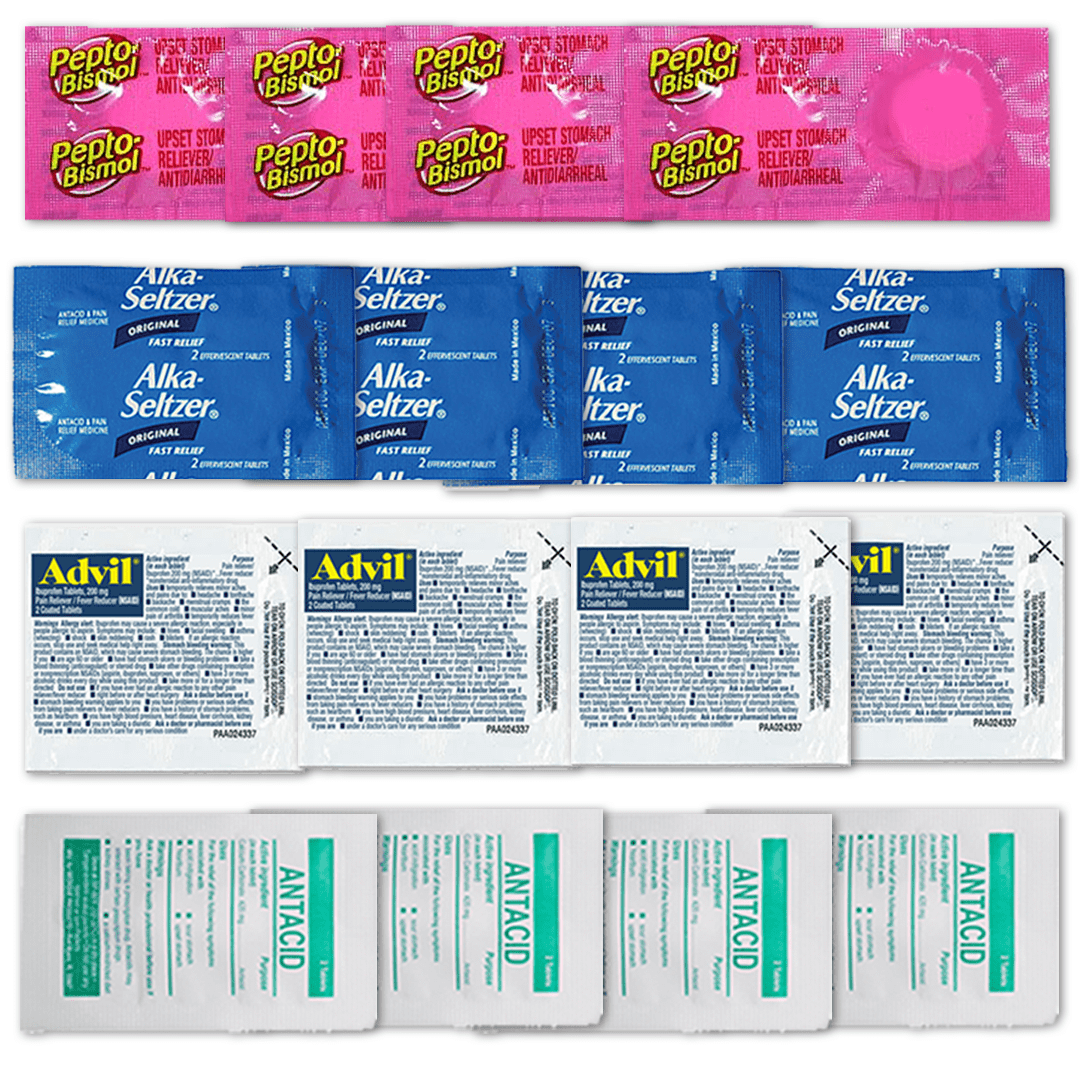 Travel Medicine Kit with Individual Travel Advil Packets, Antacids