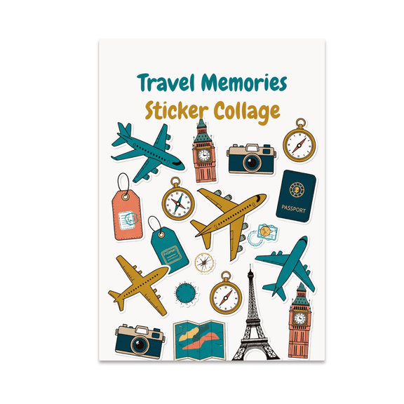 Travel Memories Sticker Collage - Travel Enthusiast - 13x19 Poster Print