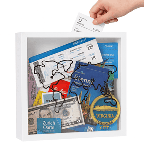 Travel Memory Box Shadow Display Case with Top Slot, Ticket Stub Holder for Keepsakes, Photos, Postcards, Souvenirs & Travel Collection, 11.4"x11.4" White