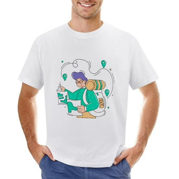 Travel Men’s Graphic T-shirt Vintage Short Sleeve Sport Tee White M