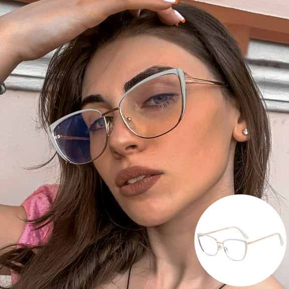 Travel Metal Cat Eye Blue Light Blocking Sunglasses Flat Lens Travel Friendly Painted Finish for Eye and Style