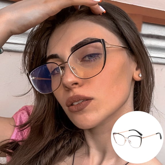 Travel Metal Cat Eye Blue Light Blocking Sunglasses Flat Lens Travel Friendly Painted Finish for Stylish Eye