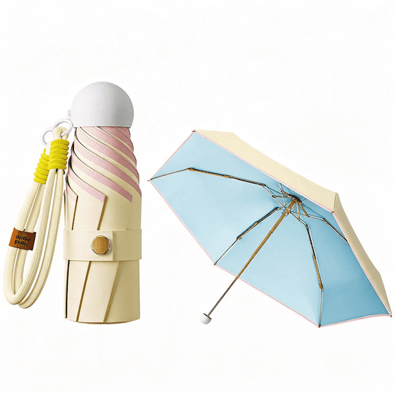 Travel Mini Umbrella with hand Strap Small Compact,Portable Umbrella with UV Protection UPF 50 , Rainproof & Sunproof Folding Umbrella, Backpack & Pocket-Friendly