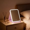 thumbnail image 1 of Travel Mirror with LED Light, Rechargeable Portable Lighted Makeup Mirror, 3 Lighting Modes Dimmable Touch Control, Foldable Compact Vanity Mirror for Travel Tabletop, 7.1x5.2 inch(Pink), 1 of 7