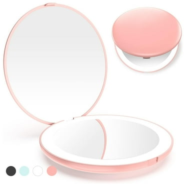 Travel Mirror with Light, 1X/10X Magnification Compact Mirror, Rechargeable LED Purse Mirror, Portable Lighted Pocket Mirror (Pink)