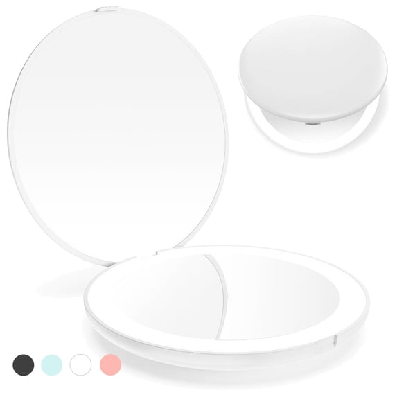 Travel Mirror with Light, 1X/10X Magnification Compact Mirror, Rechargeable LED Purse Mirror, Portable Lighted Pocket Mirror (White)
