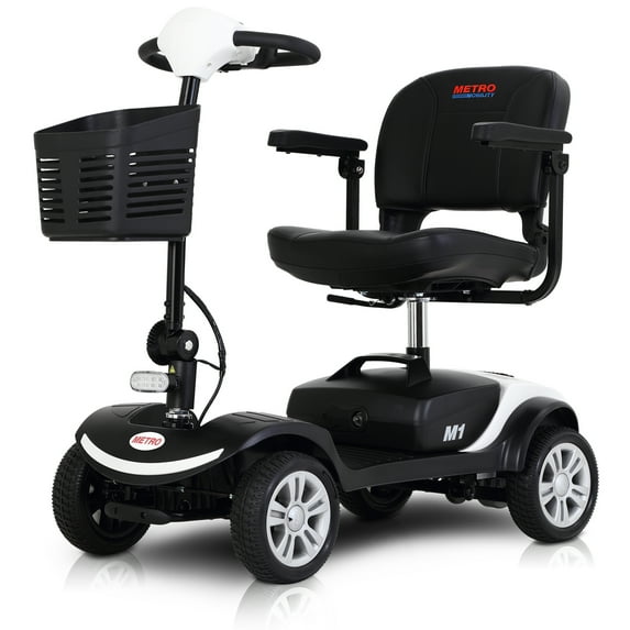 Travel Mobility Scooter, Heavy Duty Electric Scooters with 4 Anti-Tip Wheels, Compact Lightweight Mobility Scooters for Senior Adults Elderly, Foldable Mobility Scooter, Holds 300lbs, White