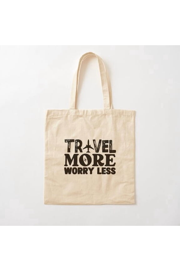 Travel More Worry Less Style 004 Canvas Tote Bags, Reusable Shopping Bag