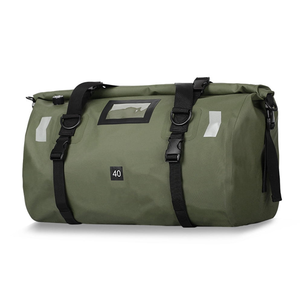 Travel Motorcycle Dry Bag, Large Capacity Waterproof Duffle Bag With Roll Top Closure, Shoulder Straps, Reflective Design Army Green, 40L