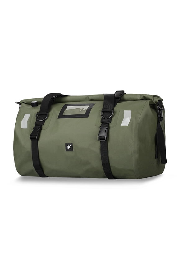 Travel Motorcycle Dry Bag, Large Capacity Waterproof Duffle Bag With Roll Top Closure, Shoulder Straps, Reflective Design Army Green, 40L