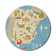 thumbnail image 1 of Travel Mouse Pad for Computers, High Detailed Spain Mapping Calligraphy and Famous Country Items and Landmarks, Round Non-Slip Thick Rubber Modern Gaming Mousepad, 8" Round, Multicolor, by Ambesonne, 1 of 2
