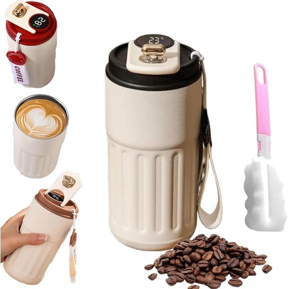 Travel Mug with Temperature Display - 15oz 316 Stainless Steel Insulated Coffee Tumbler, Leak-Proof Vacuum Thermal Cup, Keeps Drinks Hot/Cold for Hours, Portable for Office, Travel, Gym