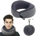 thumbnail image 1 of Travel Neck Pillow 100% Memory Foam, Ergonomic Design for Neck Support on Airplanes, in Cars and at The Office, Cooling Silk Dark Grey, 1 of 9