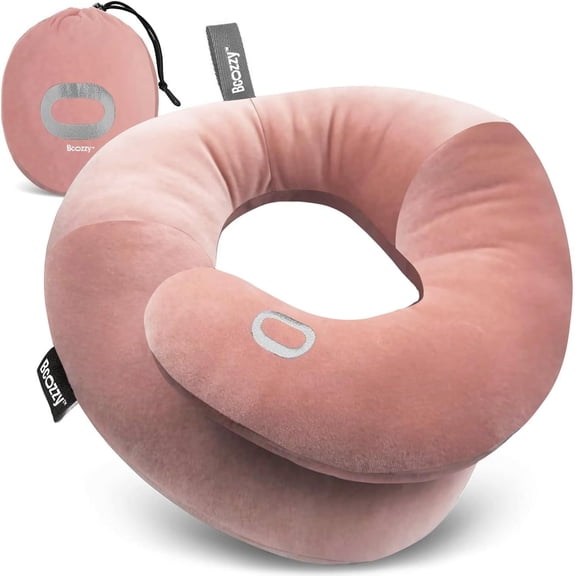 Travel Neck Pillow for Airplane Patented Double Support for Head, Neck, and Chin. Best for Long Flights, Plane Sleeping, and Car Rides. Adjustable Size. Fully Washable. Carry Bag. Large, Nude