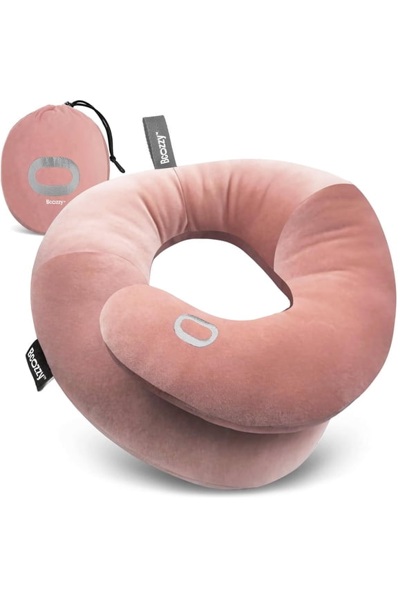 Travel Neck Pillow for Airplane Patented Double Support for Head, Neck, and Chin. Best for Long Flights, Plane Sleeping, and Car Rides. Adjustable Size. Fully Washable. Carry Bag. Large, Nude