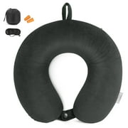 Travel Neck Pillow, Best Memory Foam Airplane Pillow for Head Support with Eye Mask, Earplugs and Storage Bag,Ideal for Airplanes, Cars, and Home Recliners, Dark Gray