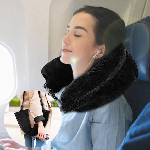Travel Neck Pillow - Convertible Stuffable Pillow with Storage Pouch,Soft Plush Neck Support,Portable Travel Accessories for Airplane,Car,Train,Comfortable Sleeping Pillow for Travel