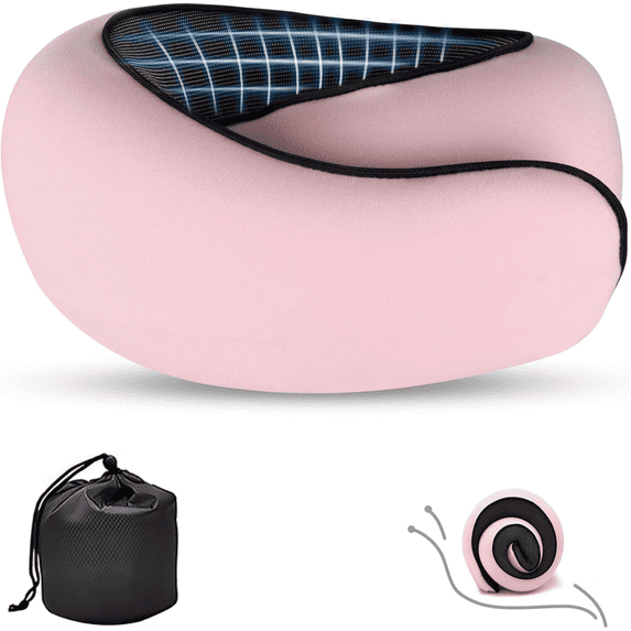 Neck Travel Pillow,Memory Foam Neck Pillow for Comfort on Airplane,Compact and Ergonomic Design for Travel, Car Rides, and Home Use(Pink)