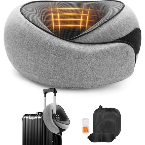 Travel Neck Pillow, Memory Foam Neck Support for Airplane, Car & Office, Breathable Portable Design with Eye Mask, Earplug Holder & Carry Bag, for Men&Women