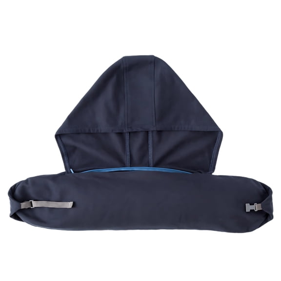 Travel Neck Pillow Stuffable with Clothes, Hooded Design, Travel Pillow Storage Bag, Versatile Neck Pillow for Travel, Navy