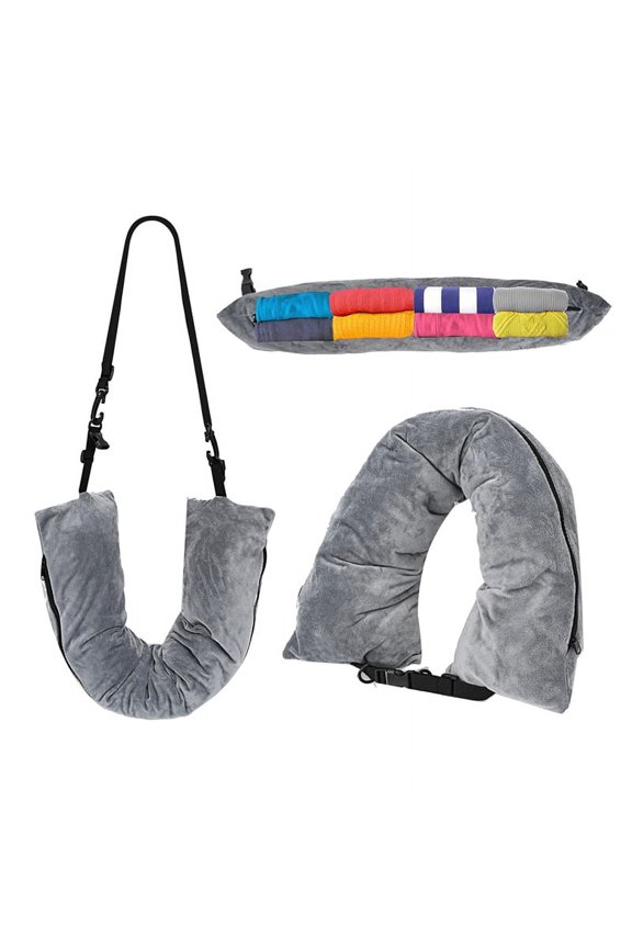 Travel Neck Pillow Stuffable with Clothes,Stuffable for Traveling,Fillable Extra Storage Grey
