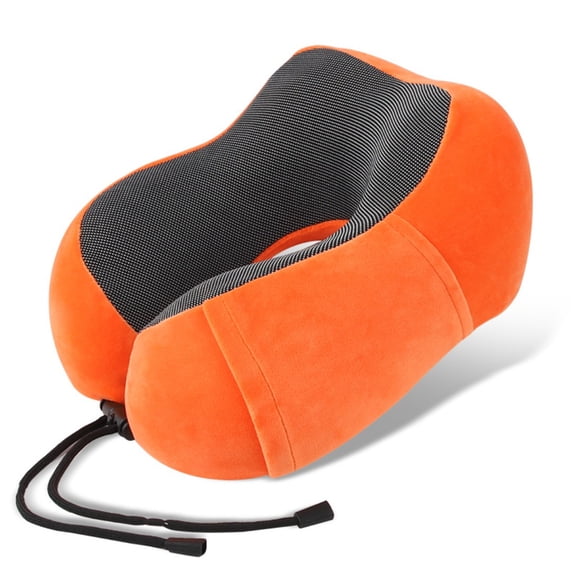 Travel Neck Pillow with Carry Case Premium Memory Foam, Breathable Silk Fabric Washable Cover, Compact Size for Airplane, Car, Train, Office