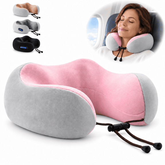 Travel Neck Pillow with Heat and Vibration Massage Memory Foam