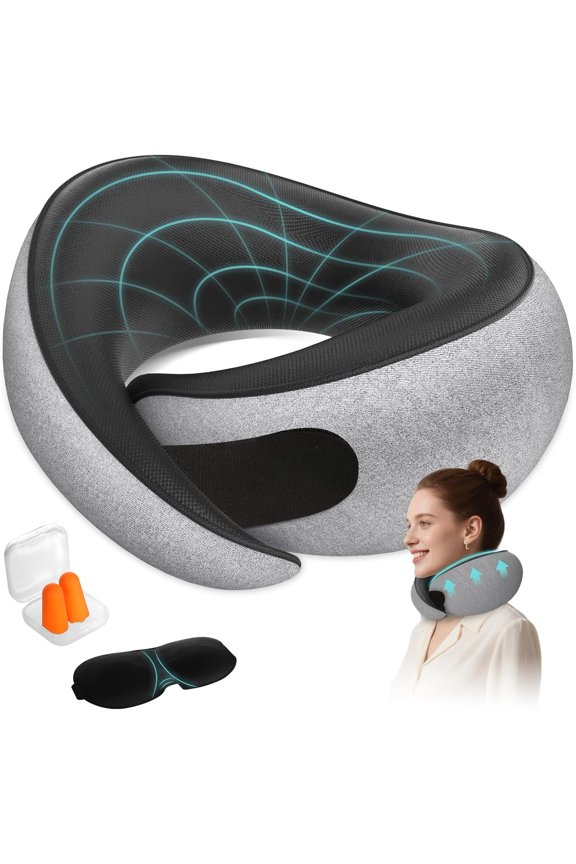 Travel Neck Pillows for Airplanes, 360 Ergonomic Memory Foam Travel Pillow - Relief Neck Pain with Breathable Support for Long Flights, Car, Train & Office Use - Adults & Kids