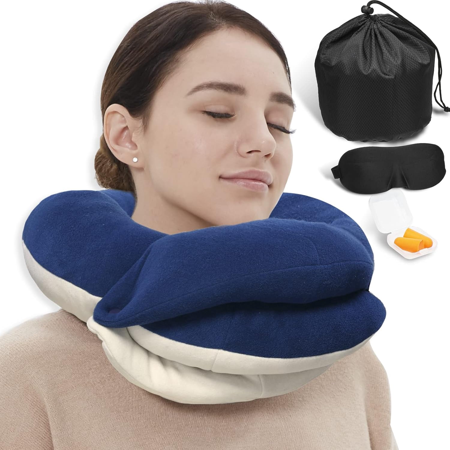 Travel Neck Pillows for Airplanes, 360° Head Support Sleeping ...