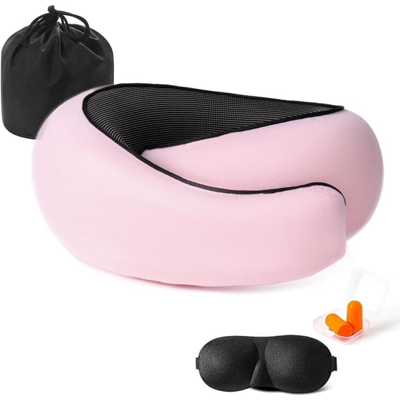Travel Neck Pillows for Airplanes Or Trains, 360 Head Support Sleep for Long Flight, Skin-Friendly and Breathable, Kit with 3D Contoured Eye Mask, Earplugs and Storage Bag Gifts for Family