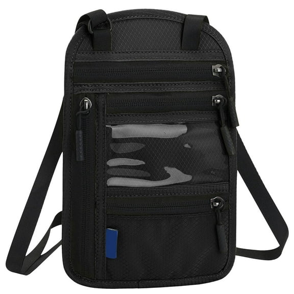 Travel Neck Wallet with Double Zippers Blocking Passport Holder with Adjustable Neck Strap for Men and Women to Keep Cash, Credit Cards and Travel Documents Safe