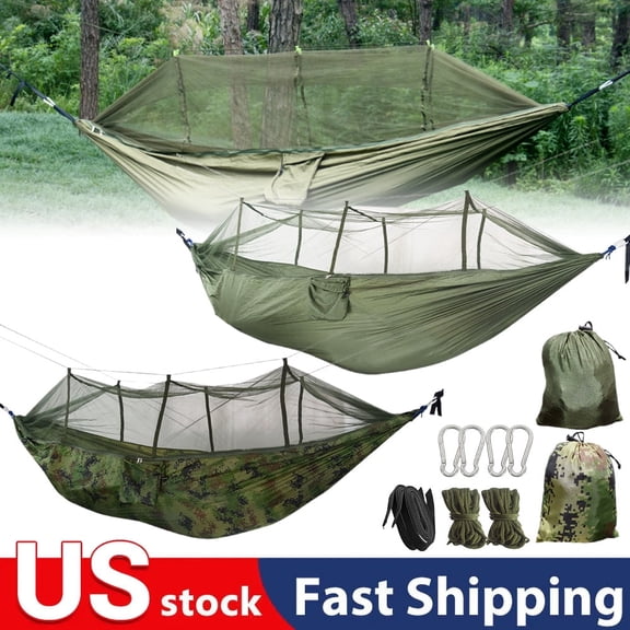 Travel Net Camping Hammock | 100kg Load Capacity, Breathable,Quick-Drying Parachute Nylon | Premium Carabiners,Nylon Slings Included | for Outdoor Indoor Garden(Military green)