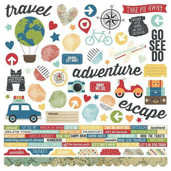 Travel Notes Cardstock Stickers 12"X12"-Combo