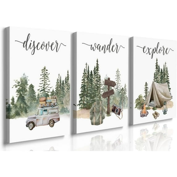 Travel Nursery Print,Woodland Forest Nursery Decor Explore Nursery Wall Art,Baby Boy Nursery Decor, Adventure Set of 3 Prints,Camping Prints, Adventure Nursery Decor Baby Boy Room Decor 12"x16"