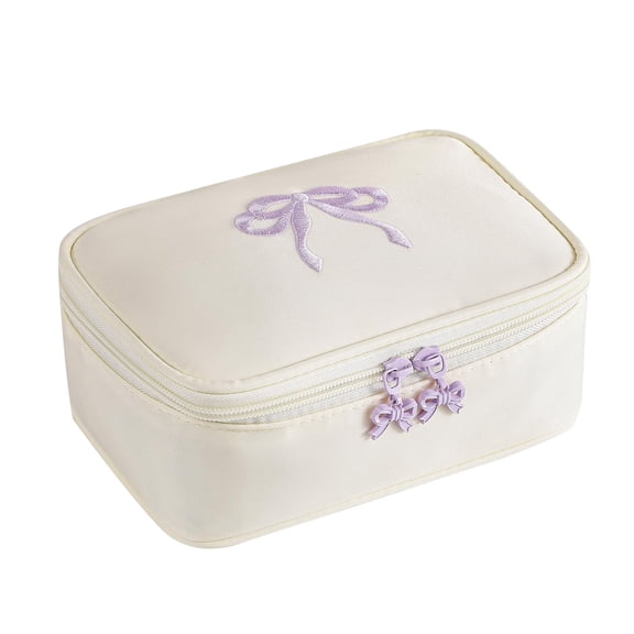 Travel Nylon Makeup Bag with Bow Pattern, Aesthetic Waterproof Cosmetics Pouch and Toiletry Bag, Cute Makeup Organizer Storage Case for Women Girls(03Purple Bow)