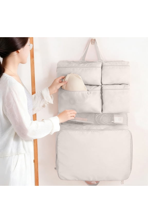 Travel Organizer Bag 7-in-1 Hanging Storage Bag Large Capacity Packing Cubes for Suitcase Luggage Organizer for Clothes Shoes Toiletries Underwear Multi Compartment Travel Accessories