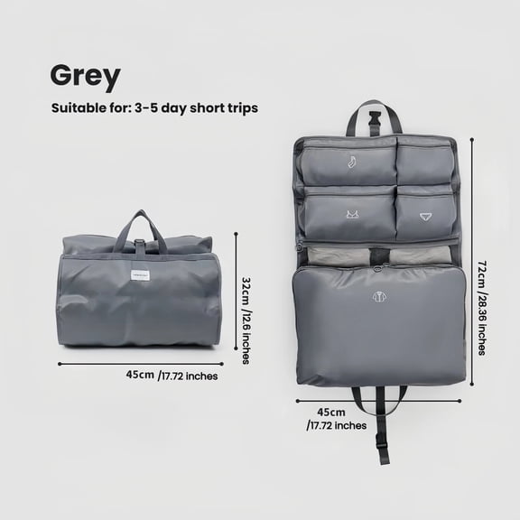 Travel Organizer Bag with 7 Compartments, Foldable Packing Cubes for 3-5 Day Trips, Gray