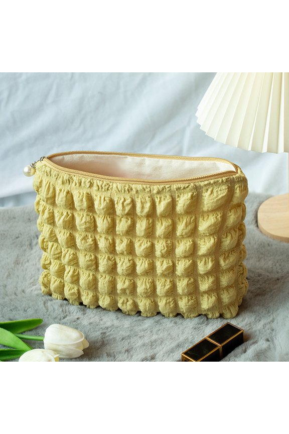 Travel Organizer Portable Zipper Soft Makeup Pouch for Lady Girls Popular Boho Reusable Bubble Cloth Capacity Cosmetic Bag