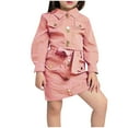 thumbnail image 1 of Travel Outfits Fashion Girls Solid Color Slapel Long Sleeve Short Skirt Suit New Casual Matching Sets Pinks 4T, 1 of 5