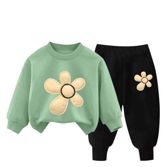 Travel Outfits for Girls 2 Piece Sets Printed Boys and Grils Hoodie and Pants Set Children Loose Pullover Sweater Casual Hoodie New Casual Matching Sets Green 5T