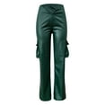 thumbnail image 1 of Travel Outfits Women Airport Ladies Pants Casual Work Leather Pants Fashionable Stretch Pocket Leather Women Business Casual plus Size Business for with Pockets Dress for Green L, 1 of 7