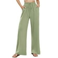 thumbnail image 1 of Travel Outfits Women Airport Women's High Waist Wide Trousers Summer Palazzo Trousers Casual Comfortable And Light Elegant With Pockets And Drawstring Sweats Pants for Women Work Casual Green S, 1 of 5