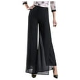 thumbnail image 1 of Travel Outfits Women Airport Women's Lightweight Chiffon High Elastic Waist Flowing Trousers Flared Straight Leg Women Wedding Culottes Wide Leg Cover up Pants Casual Pant Suits for plus Black XL, 1 of 8