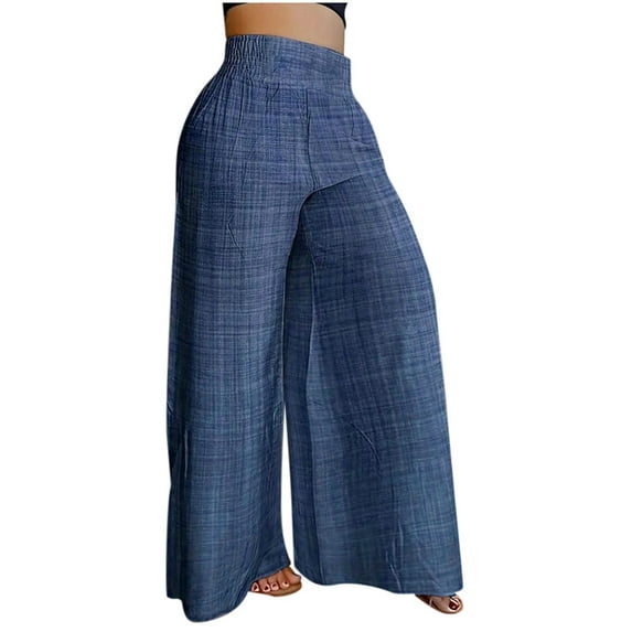 Travel Outfits Women Airport Women's Solid Color Spring/ summer High Waisted Wide Leg Pants Casual Pants Comfortable Business Casual for Women for Yoga Pant Straight Leg Womens Pant Suits Blue S
